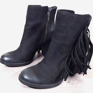 Steve Madden 'Woodstock' Fringe Bootie Black Leather Womens Size 8.5